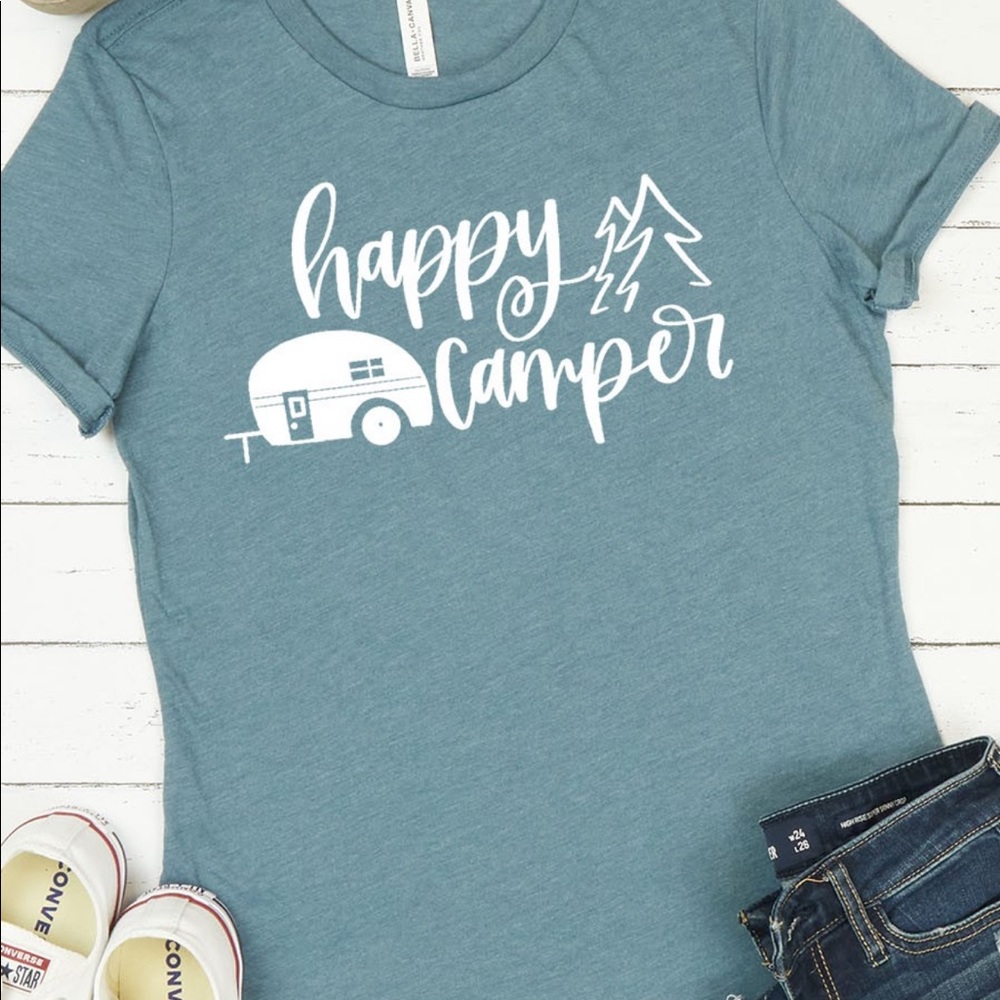 Happy Camper Shirt | Crew Neck  | Gift For Nature Lover |  Slate (green) NWT